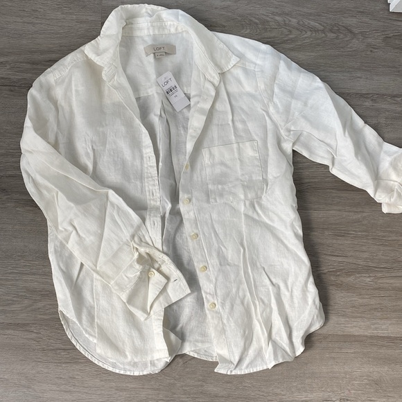 LOFT Relaxed Linen Button Down Shirt- XS - Picture 2 of 3
